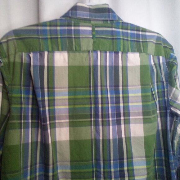 Banana Republic Shirt Men M 15-15 1/2 Button Up Long Sleeve Plaid Blue Green - Picture 5 of 16